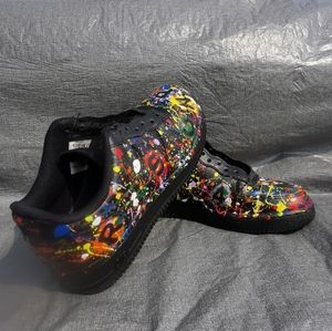 NIKE Mens Size 8 Black multi coloured painted sneakers basketball Air Force 1